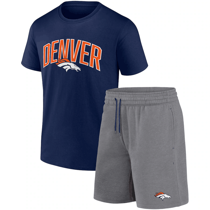 Denver Broncos Navy/Heather Gray Arch T-Shirt & Shorts Combo Set